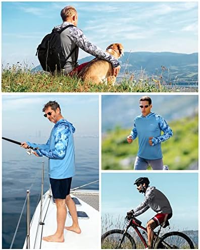 Мъжки hoody с качулка FISHEAL Performance Fishing - UPF 50 + Камуфляжные Ризи с Дълъг ръкав и Дупки за пръстите Вкара