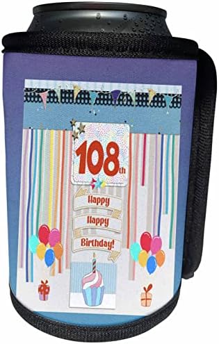 Триизмерен образ на етикет на 108-ия рожден ден, Торта, Свещи. - Опаковки за бутилки-охладители (cc-360418-1)