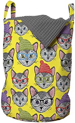 Чанта за дрехи Ambesonne Cat Lover, Портрети на Коте с Шапки и Очила, Лицето Ботаника-хипи, на Любимите си Домашни Любимци,