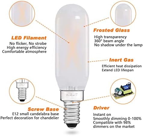 AIELIT Т8/T6/T25 Матова Led лампа E12 с регулируема яркост, 2 W (еквивалент на 25 W), по-Топъл Бял 2700 К, Тръбна led