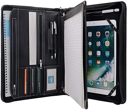 Черен кожен портфейл XIAOZHI с отделения за бележник за 10,2-инчов / 10,5-инчов / 11-инчов iPad, калъф Padfolio, Бизнес