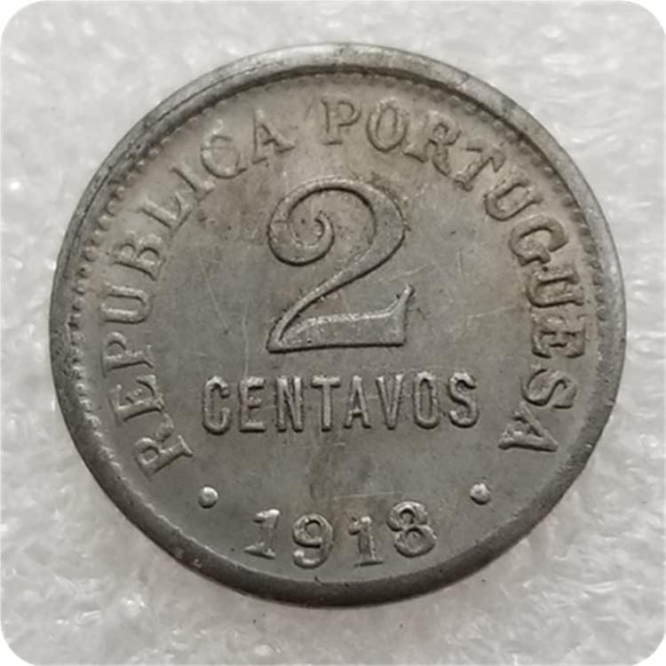 Антикварное Занаят Португалия Португалия 2 CENTAVOS 1918 Феро Сребърен долар