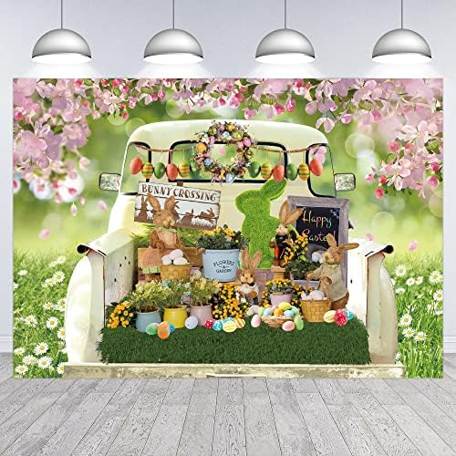 Hilioens 7 × 5 метра Пролетен Великденски Фон за Снимки Камион Градински Яйца Цвете Сакура Новородено Фон за Душата на