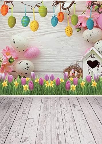 Dudaacvt Великден Фон 5x7ft Пролетни Великденски Фонове Пролетни Цветя Яйца Банер за Великден Партита Фон D409