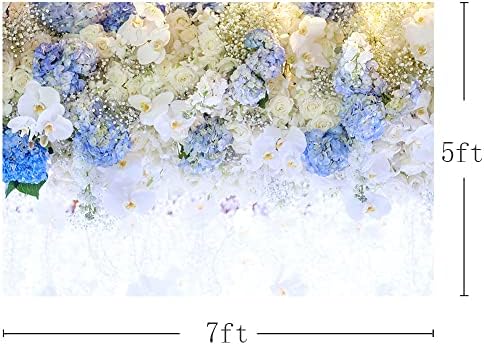 MEHOFOND 7x5 фута Пролетта Бяло и Синьо Цвете Със Златен Блясък Фон За Снимки Розова Стена С Цветя Модел Сватбен Фон