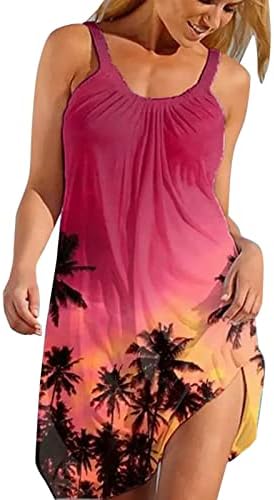 Жена ежедневното мини-рокля без ръкави с цветен принтом, лятна плажна туника, рокля на бретелях, къси sundresses